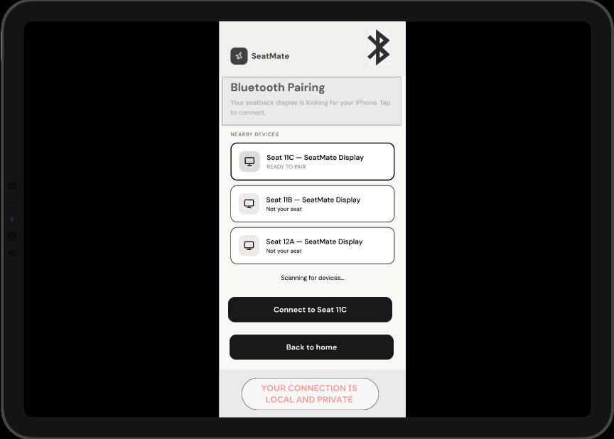 SeatMate Bluetooth onboarding screen
