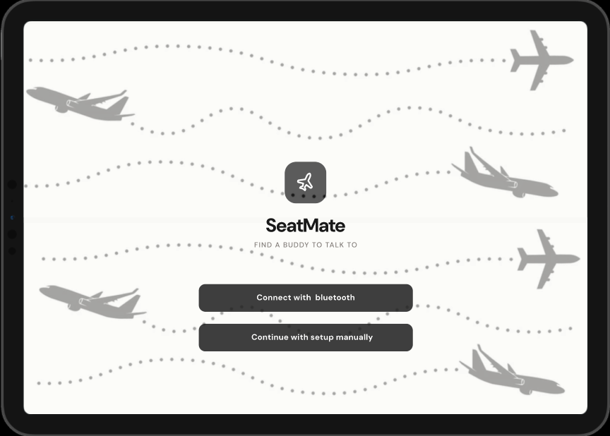 SeatMate landing page mockup showing the app's main screen