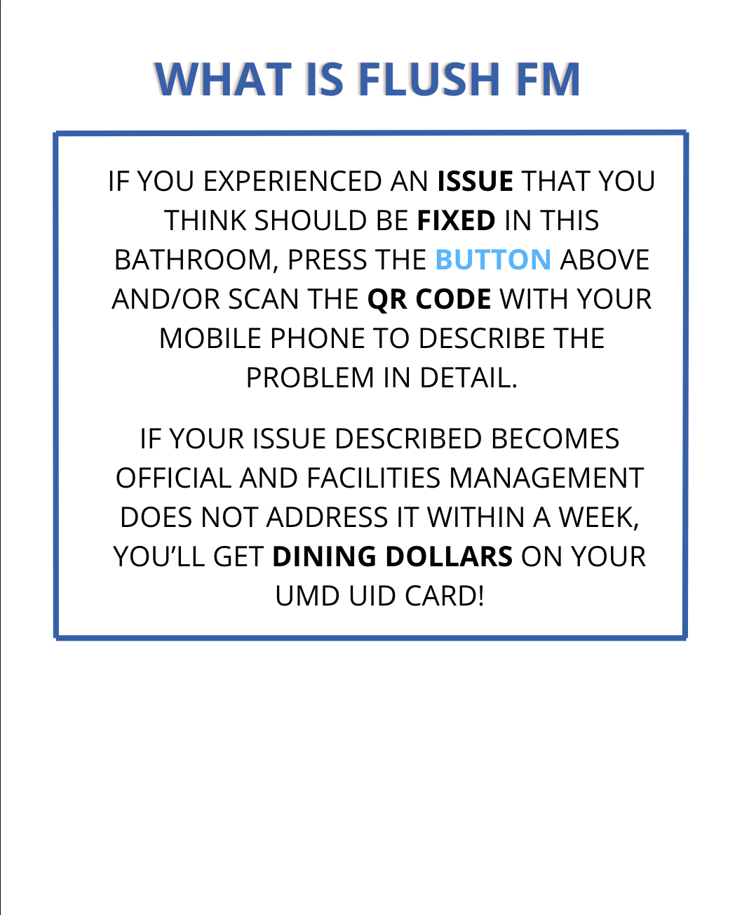 What is FlushFM explainer poster with descriptive paragraph